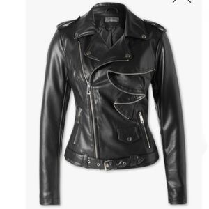 NWT C&A Yessica black ruffle faux leather jacket